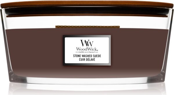 Woodwick Stone Washed Suede vonná svíčka s dřevěným knotem (hearthwick) 453 g