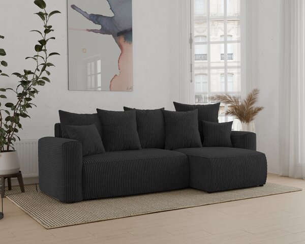 Rohová sedačka Denia (P) (černá). Akce -20%