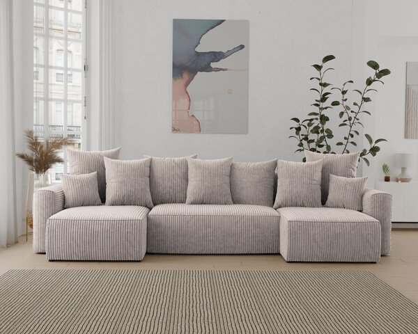 Rohová sedačka Denia U (světlohnědá) (L). Akce -21%