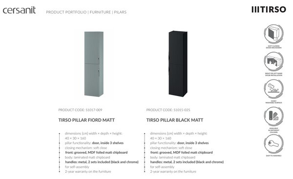 Cersanit Tirso, vysoká závěsná skříňka 400x302x1600 mm, zelená matná, S1015-025