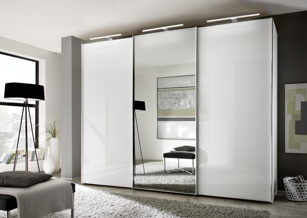ŠATNÍ SKŘÍŇ SE ZRCADLEM, bílá, 250/222/68 cm Moderano - Šatní skříně