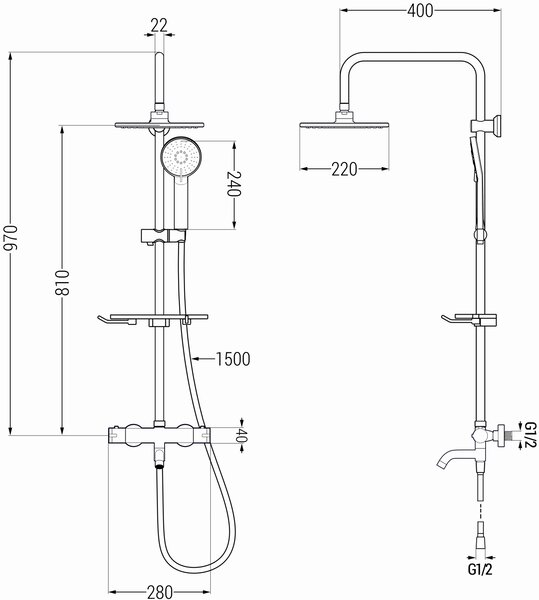 Mexen - KT40 sprchový set s termostatickou vanovou baterií Kai, zlatá, 779004093-50