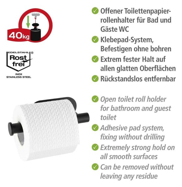 Matně černý samodržící držák na toaletní papír z nerezové oceli Orea – Wenko