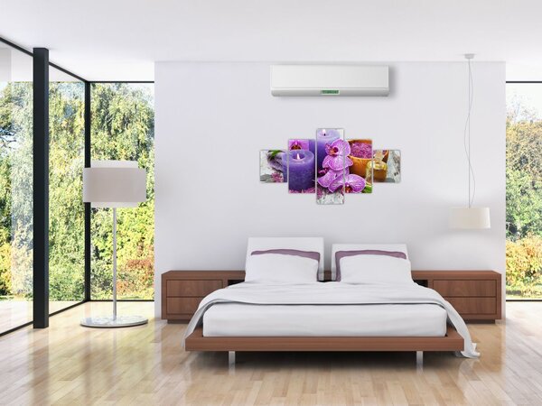 Obraz orchideí a svíček (125x70 cm)