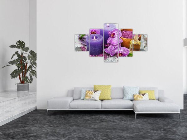 Obraz orchideí a svíček (125x70 cm)