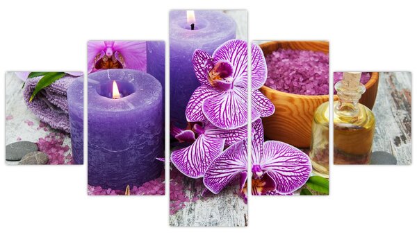 Obraz orchideí a svíček (125x70 cm)