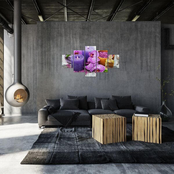 Obraz orchideí a svíček (125x70 cm)