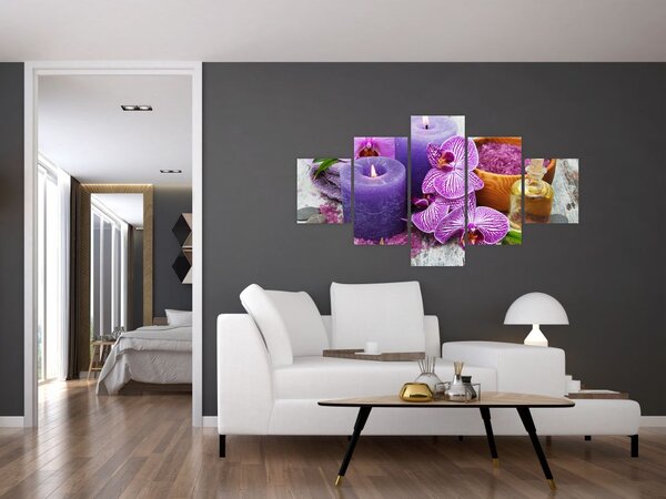 Obraz orchideí a svíček (125x70 cm)