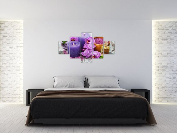 Obraz orchideí a svíček (125x70 cm)