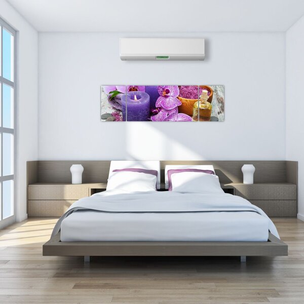 Obraz orchideí a svíček (170x50 cm)