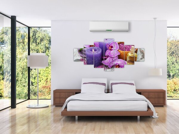 Obraz orchideí a svíček (210x100 cm)