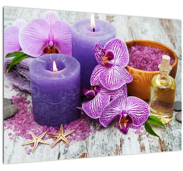 Obraz orchideí a svíček (70x50 cm)