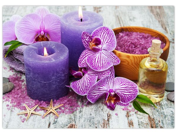 Obraz orchideí a svíček (70x50 cm)