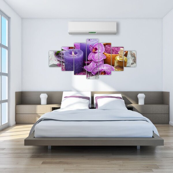 Obraz orchideí a svíček (210x100 cm)