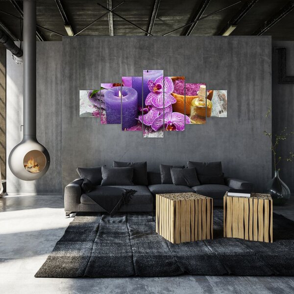 Obraz orchideí a svíček (210x100 cm)