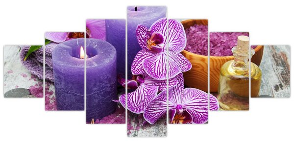 Obraz orchideí a svíček (210x100 cm)