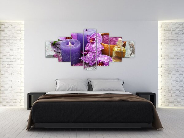 Obraz orchideí a svíček (210x100 cm)