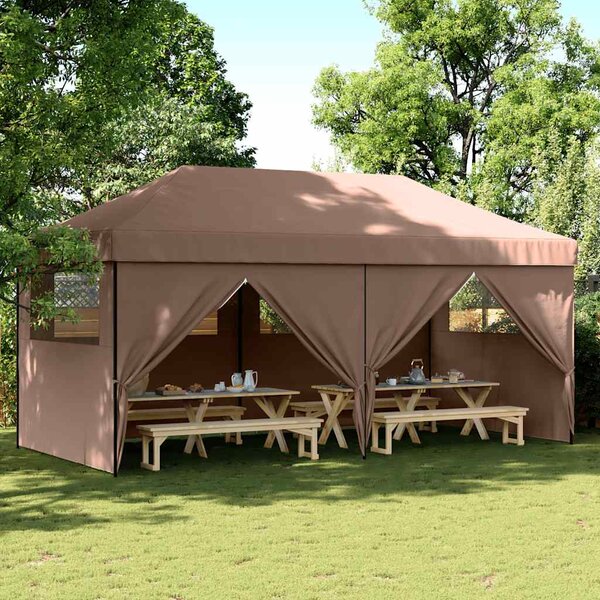 Skládací party stan pop-up se 4 bočními stěnami hnědý