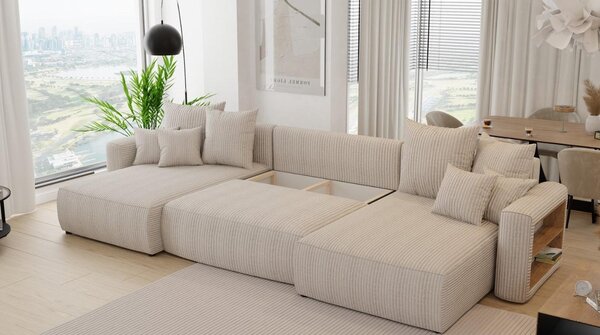 Rohová sedačka Napolia U (mléčná) (L). Akce -20%