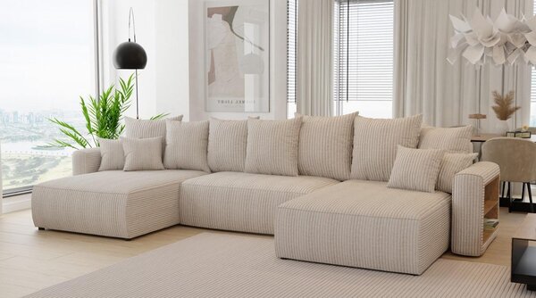 Rohová sedačka Napolia U (mléčná) (L). Akce -20%