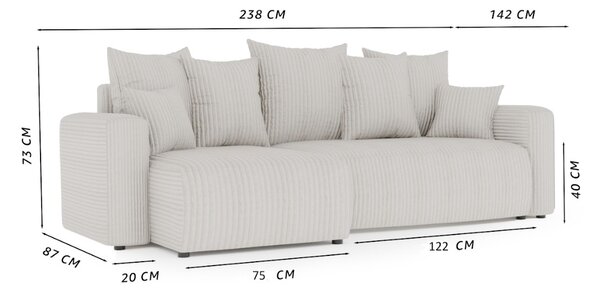 Rohová sedačka Solina (mléčná) (L). Akce -20%