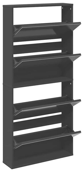 Botník se zrcadlem 4patrový černý 63 x 17 x 134 cm
