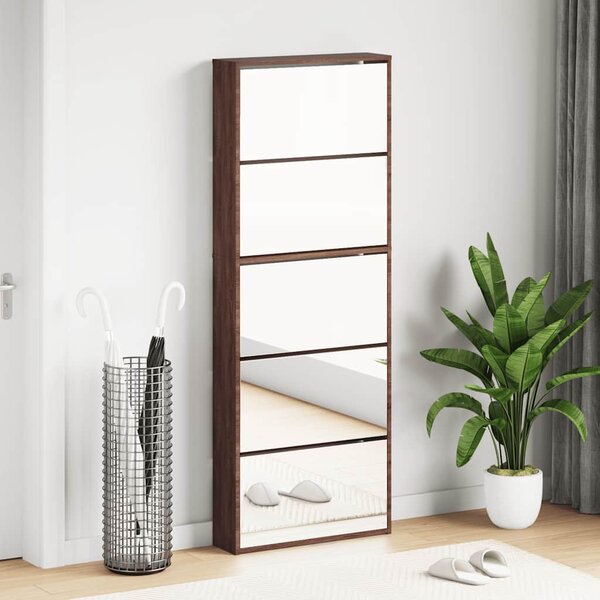 Botník se zrcadlem 5patrový hnědý dub 63 x 17 x 169,5 cm