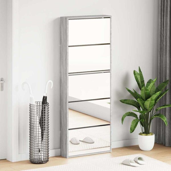 Botník se zrcadlem 5patrový šedý sonoma 63 x 17 x 169,5 cm