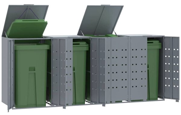 Box na 4 popelnice šedý 276 x 79 x 117 cm ocel