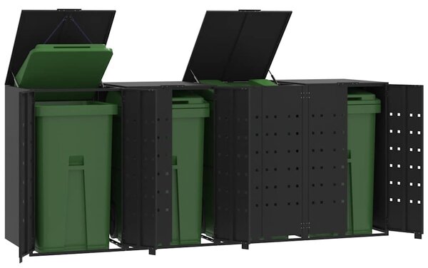 Box na 4 popelnice černý 276 x 79 x 117 cm ocel