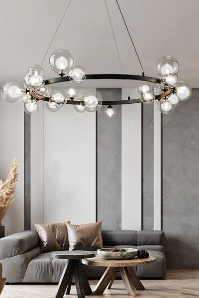 Toolight - závěsné svítidlo skleněné koule 15xG9 40W APP906-15CP, černá, OSW-04034