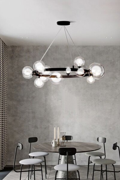 Toolight - závěsné svítidlo skleněné koule 15xG9 40W APP906-15CP, černá, OSW-04034