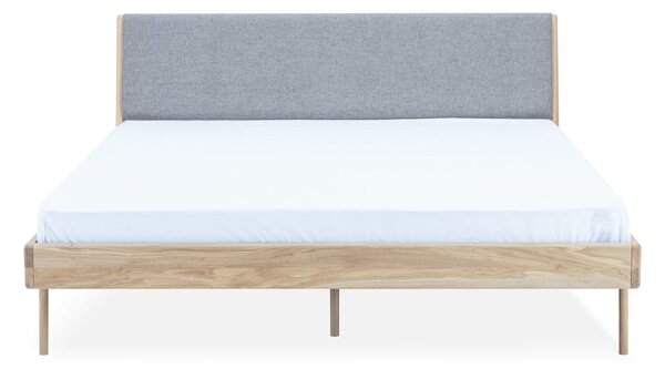 Šedá/v přírodní barvě čalouněná dvoulůžková postel z dubového dřeva 160x200 cm Fawn - Gazzda