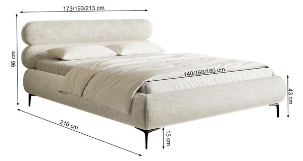 Manželská postel 180 cm Rirri (s roštem) (s úl. prostorem) (krémová + černá)
