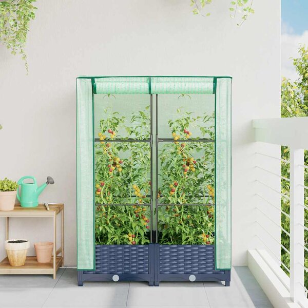 Vyvýšený záhon se skleníkem ratanový vzhled 80 x 40 x 123 cm
