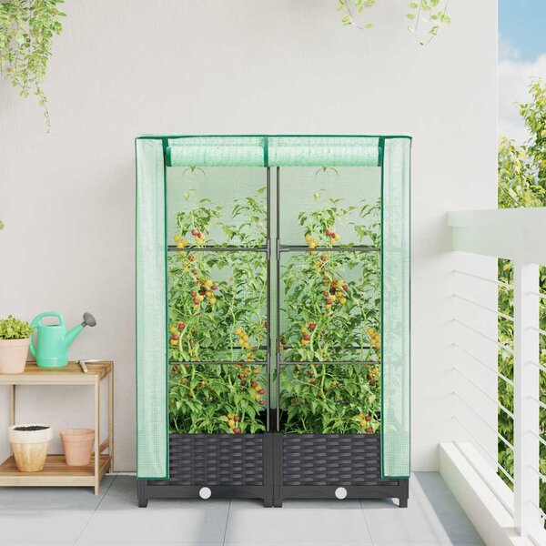 Vyvýšený záhon se skleníkem ratanový vzhled 80 x 40 x 123 cm
