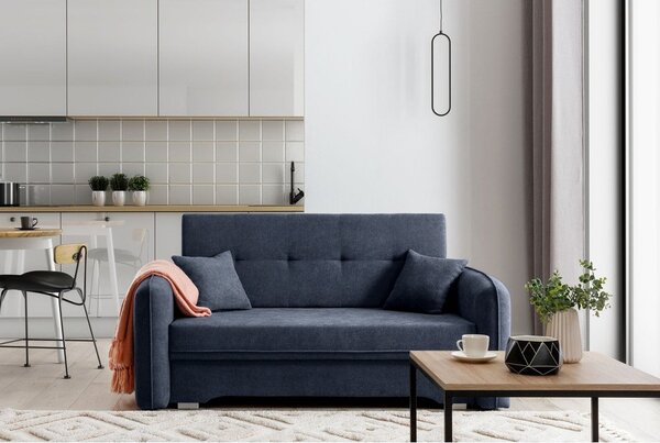 Tmavě modrá žinylková rozkládací/s úložným prostorem pohovka 155 cm Laine – ELTAP
