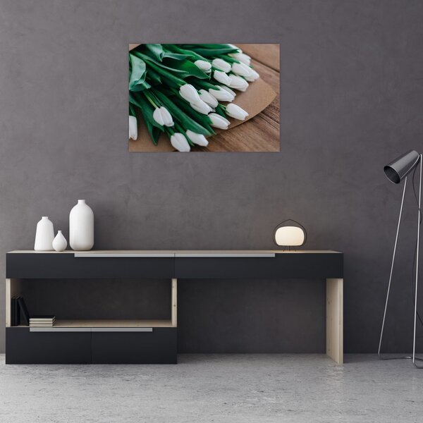 Obraz kytice bílých tulipánů (70x50 cm)