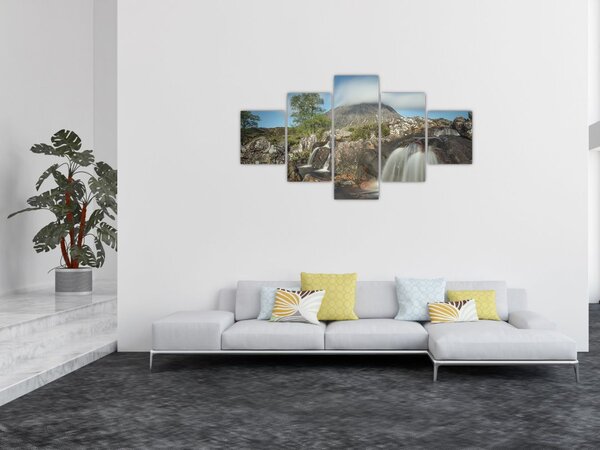 Obraz vodopádů a hory (125x70 cm)