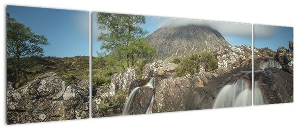 Obraz vodopádů a hory (170x50 cm)