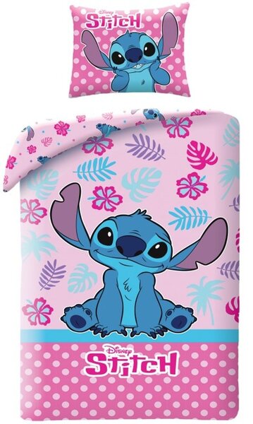 Růžové bavlněné ložní povlečení Stitch - motiv z pohádky Lilo a Stitch - 100% bavlna - 70 x 90 cm + 140 x 200 cm