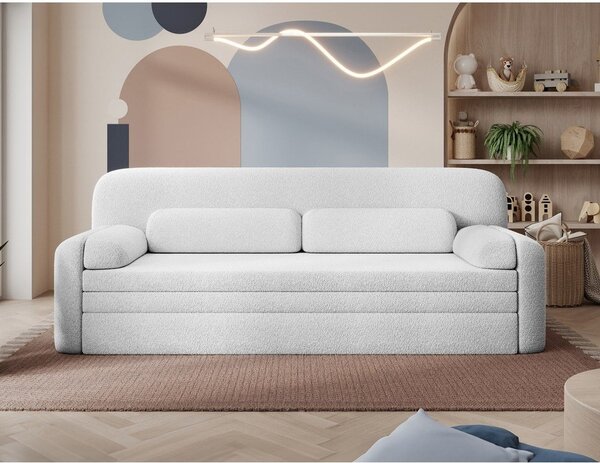 Bílá rozkládací/s úložným prostorem pohovka z textilie bouclé 236 cm Elioss – ELTAP