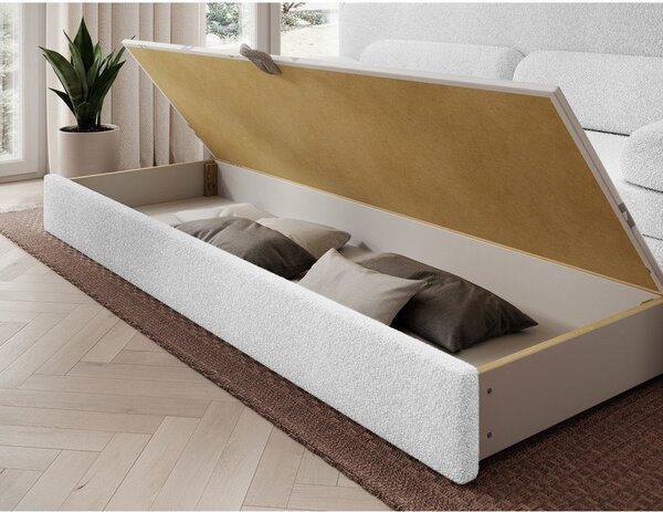 Bílá rozkládací/s úložným prostorem pohovka z textilie bouclé 236 cm Elioss – ELTAP
