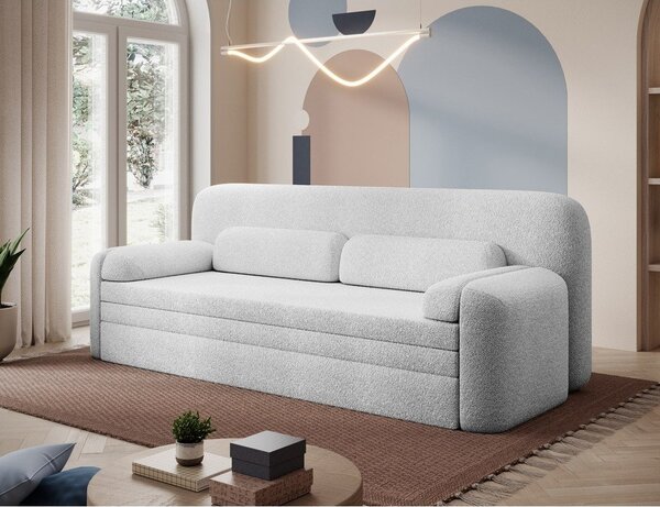 Bílá rozkládací/s úložným prostorem pohovka z textilie bouclé 236 cm Elioss – ELTAP
