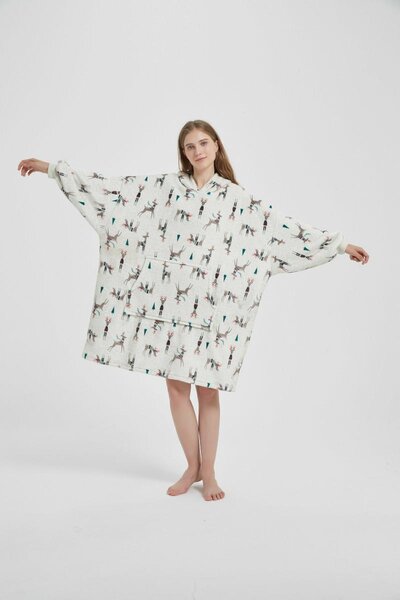 020 Deka s rukávy HOODIE XMAS DEER