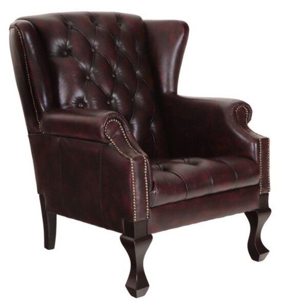 Křeslo Chesterfield Chester z pravé hovězí kůže New Red