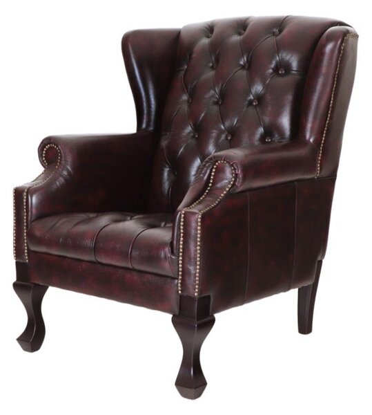 Křeslo Chesterfield Chester z pravé hovězí kůže New Red