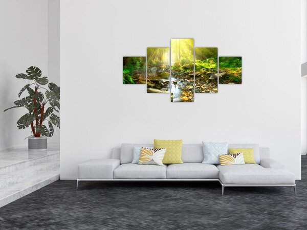 Obraz řeky v zeleném lese (125x70 cm)