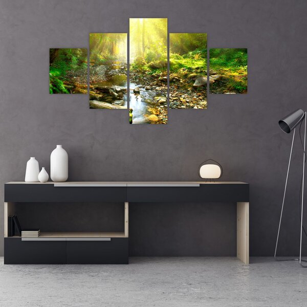 Obraz řeky v zeleném lese (125x70 cm)