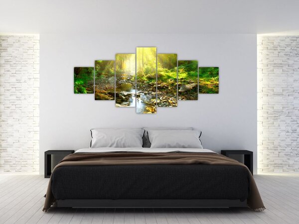 Obraz řeky v zeleném lese (210x100 cm)